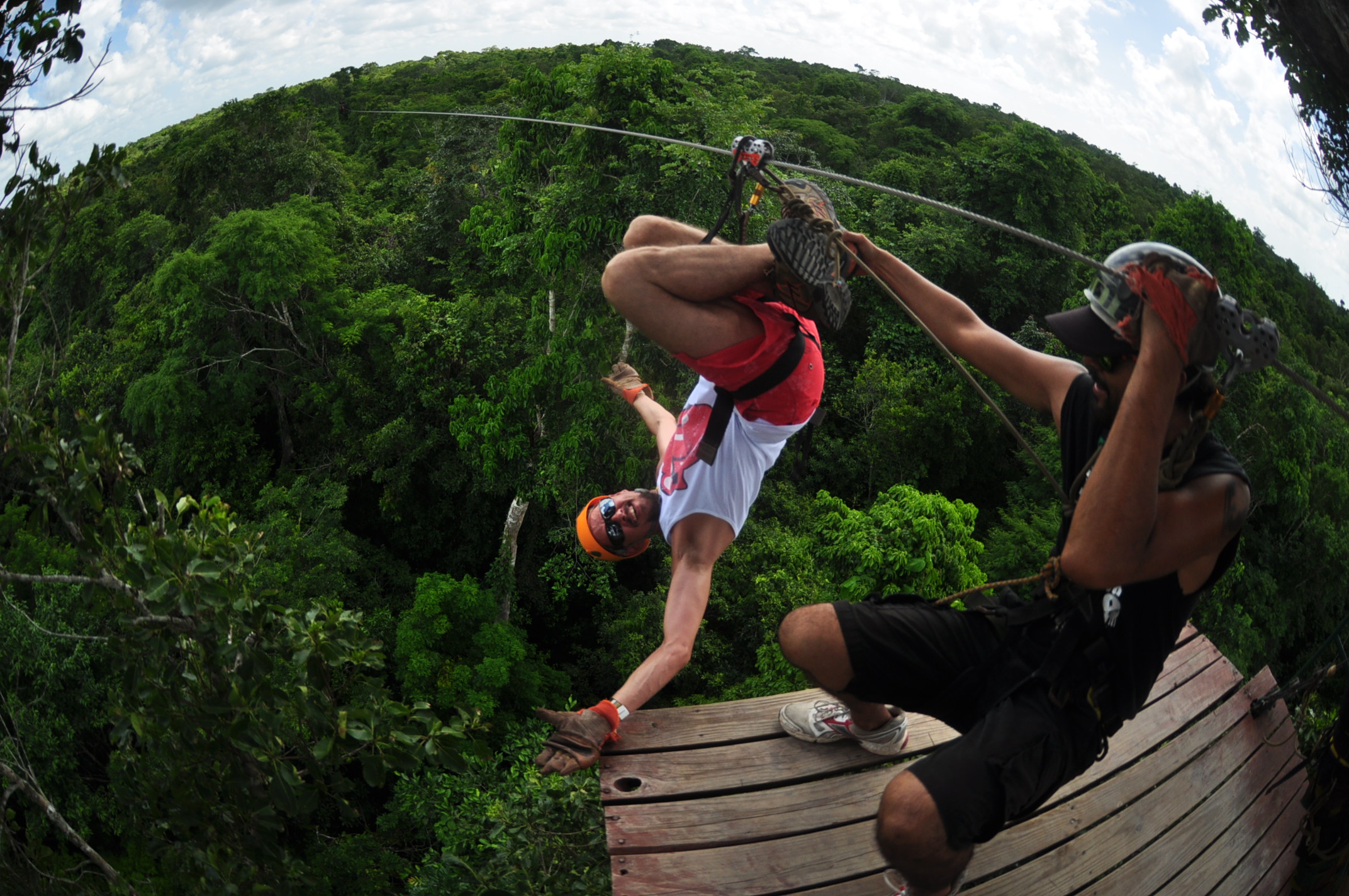 Wayne Stroud on a zipline adventure
